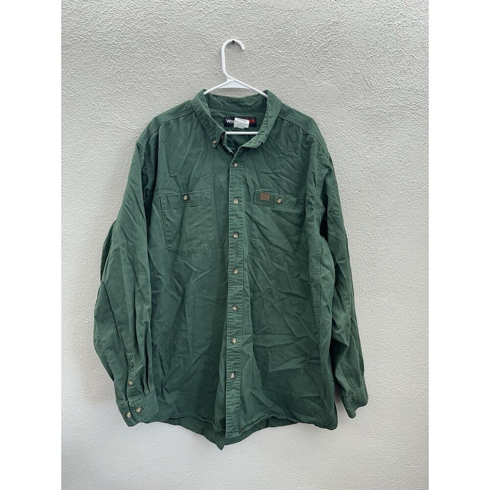 Wrangler Riggs Workwear Mens Button Up Size 2XT Shirt Green Heavy Long Sleeve